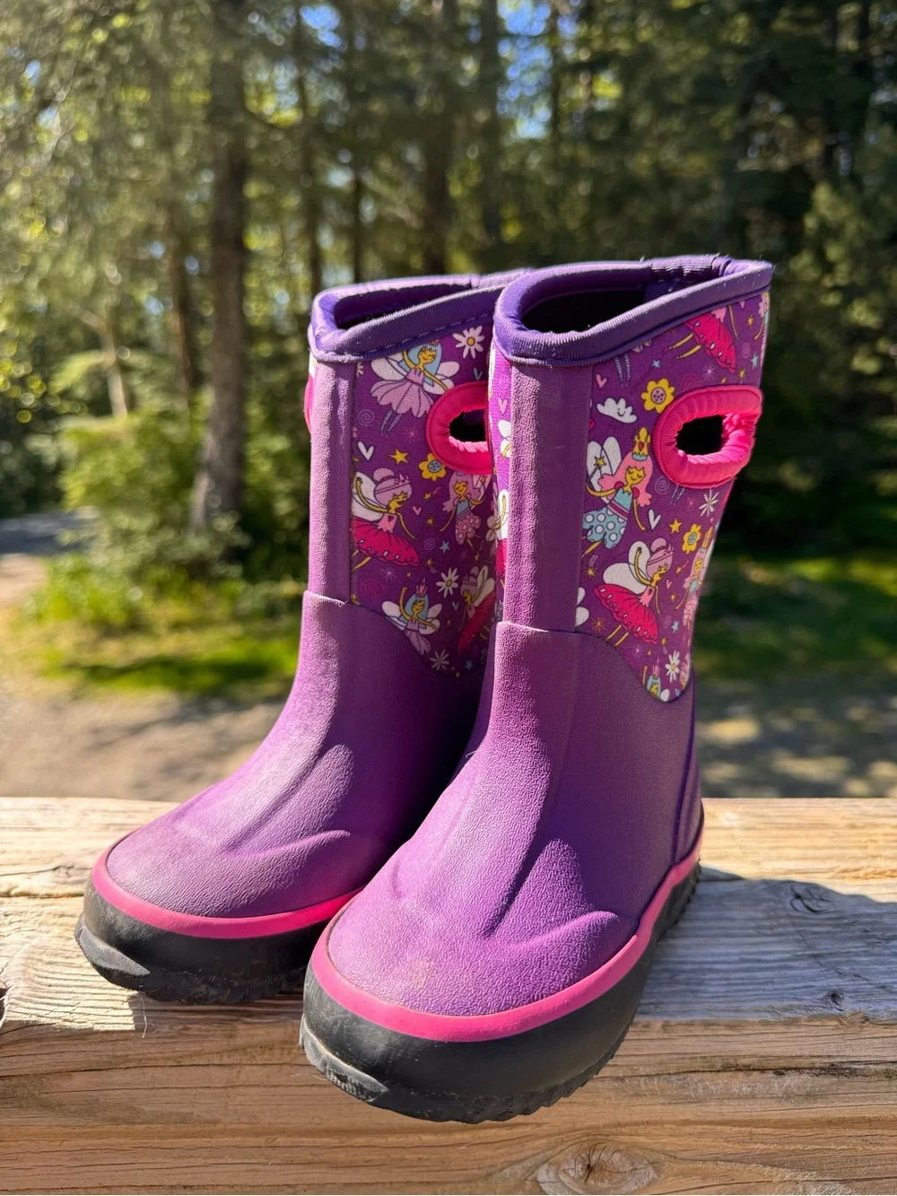 Kids Waterproof Purple Rain & Snow Boots with Pink Accents